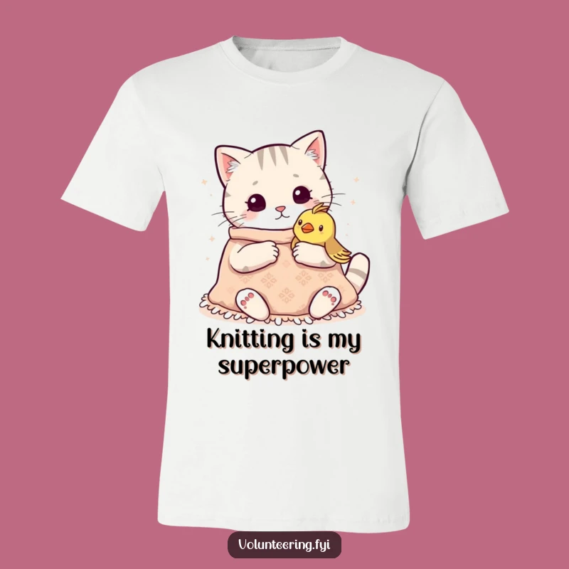 Funny Kawaii Cat Knitting T-Shirt: Cozy Companion Tee, Perfect Funny Gift for Kind Souls