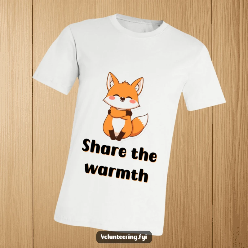 Funny fox t-shirt, a happy cartoon fox giving a big, warm, comforting hug with eyes full of joy and affection.