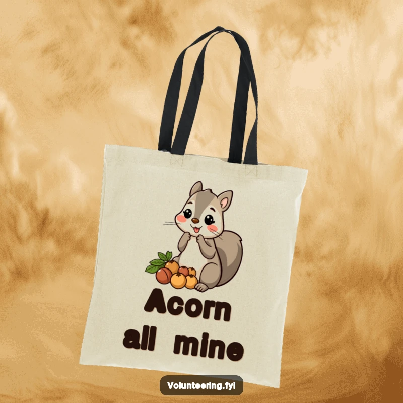 Funny Squirrel Nut Tote Bag: A friendly squirrel sharing its collected nuts, perfect for carrying your items with a charitable touch.
