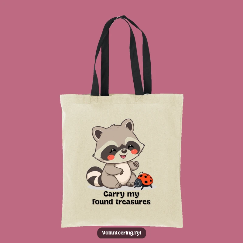 Funny Kawaii Raccoon Ladybug Tote Bag, Helping Hands Humor, Practical Gift