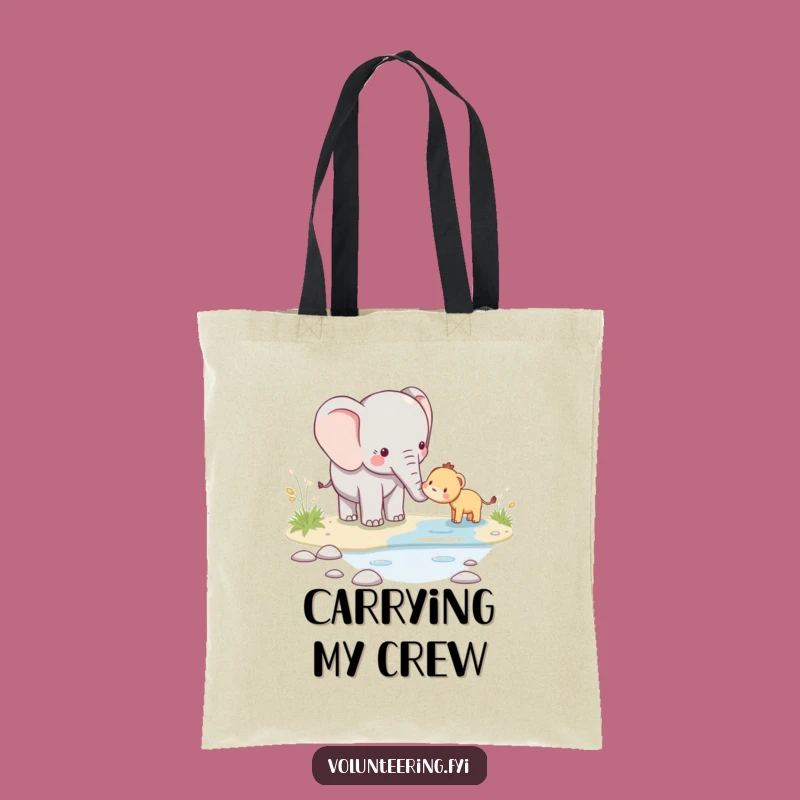 Funny Kawaii Elephant Tote Bag - Cute Helping Animal Design for Everyday Carry