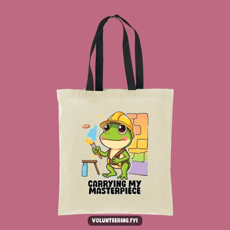 Funny Frog Painter Tote Bag - Hilarious Construction Art Carry-All Gift