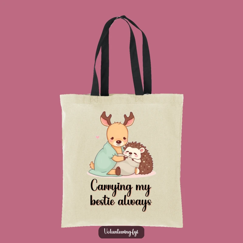 Funny Kawaii Deer & Hedgehog Tote Bag: Carry Cozy Vibes Funny Gift