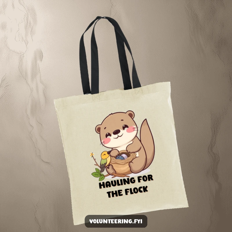 Funny Kawaii otter helping a bird build its nest, cute tote bag for friends.