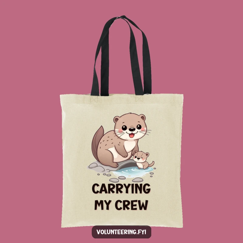 Funny Otter Friend Tote Bag: Durable Bag with Happy Character Helping Animal Cross Stream, Perfect Funny Gift