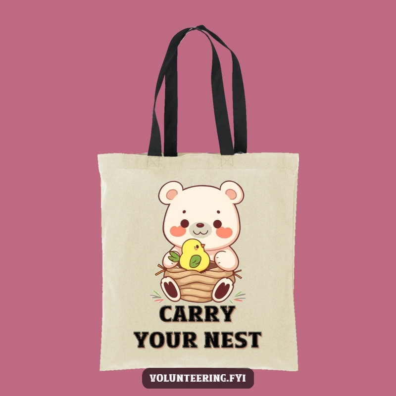 Funny Tote Bag: Bear & Bird Nest Building - Hilarious Eco-Friendly Carry-All and Gift