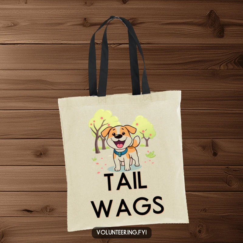 Funny Dog Park Tote Bag: A cartoon dog in a park, tail wagging furiously, carrying all your essentials with joyful energy.